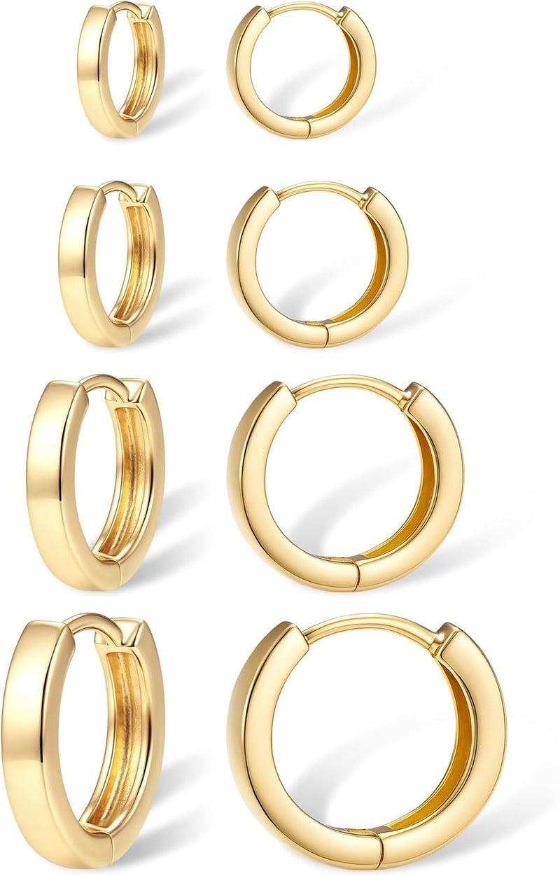 Poxtex Small Gold Huggie Hoop Earrings Set for Women Men Hypoallergenic 14K Plated Stack Cartilage Earrings, Multiple Piercing Lightweight Mini Thin Cute Dainty Trendy Jewelry Set Christmas Gifts for Women - Image 1